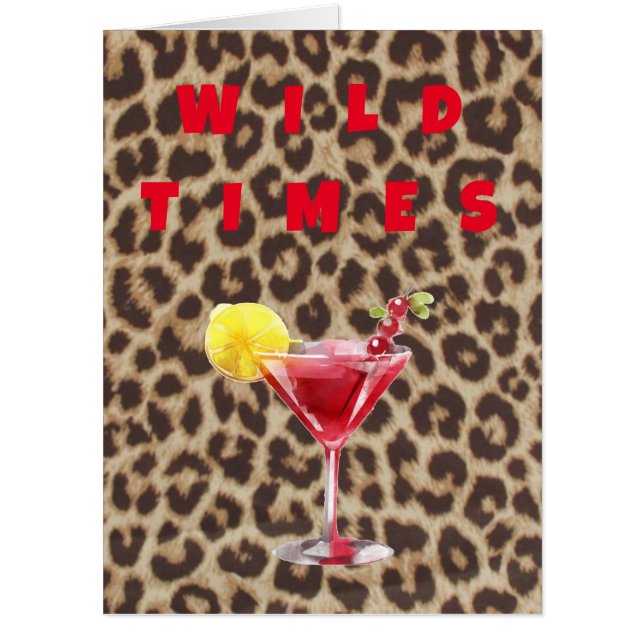 Leopard Animal Print Card Martini Cocktail Glass (Front)