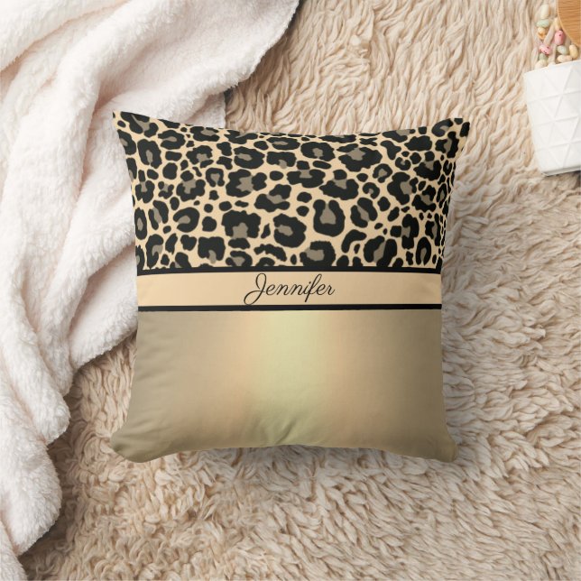 Leopard Animal Print Cheetah Gold Trendy Safari Throw Pillow (Blanket)