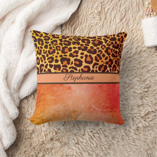 Leopard Animal Print Cheetah orange Safari  Throw Pillow
