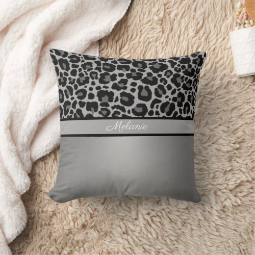 Leopard Animal Print Cheetah Silver Grey Throw Pillow