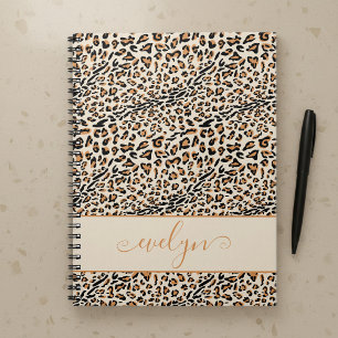 Leopard Animal Print Cream Black Tan Personalized Notebook