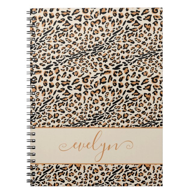 Leopard Animal Print Cream Black Tan Personalized Notebook (Front)