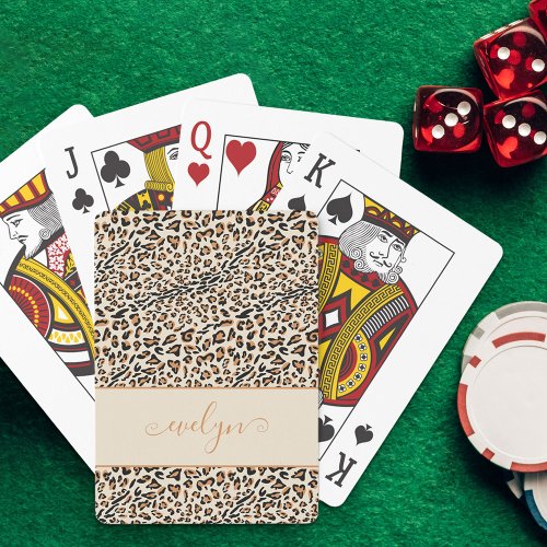 Leopard Animal Print Cream Black Tan Script Name Playing Cards