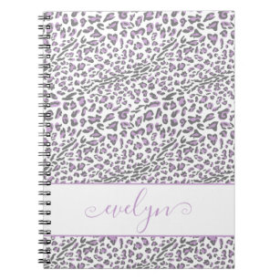 Leopard Animal Print Cream Lilac Grey Personalized Notebook