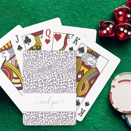 Leopard Animal Print Cream Lilac Grey Script Name Poker Cards