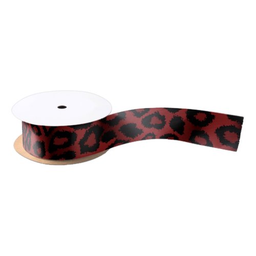 Leopard Animal Print  Dark Red Satin Ribbon