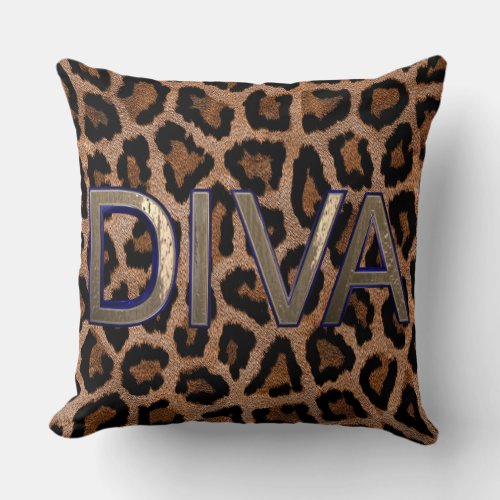 Leopard Animal Print Diva quote Throw Pillow