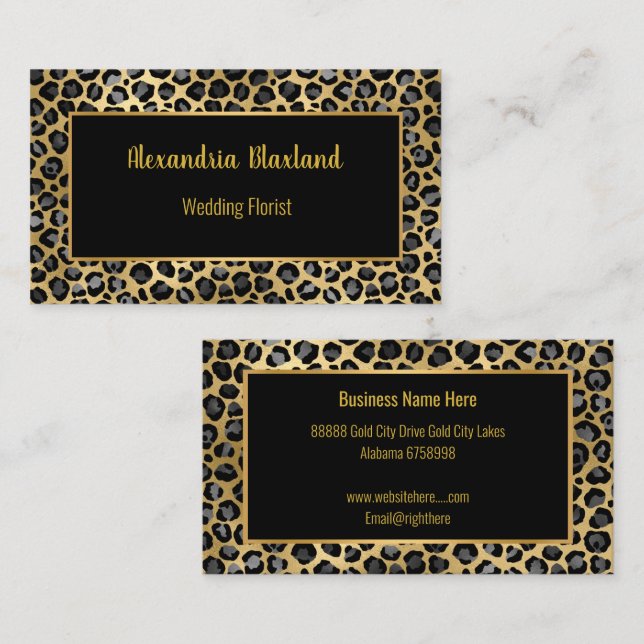 LEOPARD ANIMAL PRINT GOLD BLACK BUSINESS CARD (Front/Back)