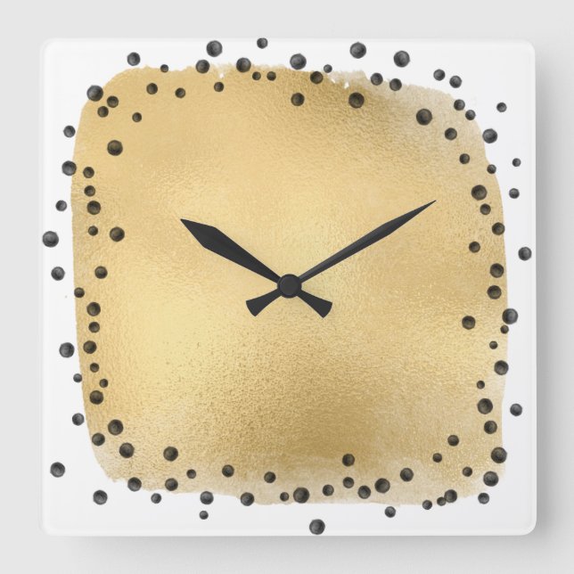 LEOPARD ANIMAL PRINT GOLD BLACK SQUARE WALL CLOCK (Front)