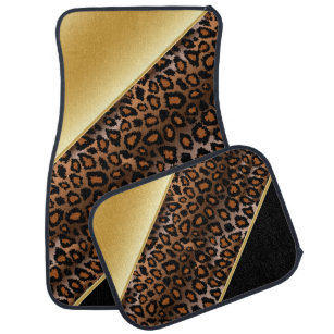 Car Floor Mats for Auto 4pc Carpet Beige Safari Leopard Animal Print w/Heel Pad 