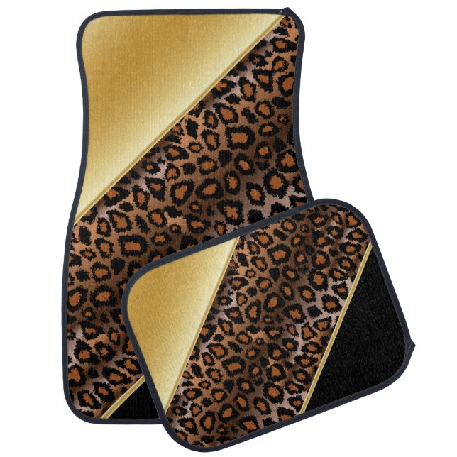 Leopard Animal Print | Gold | Personalize Car Floor Mat (Set)