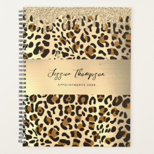 Leopard Animal Print Gold Pink Glitter Drips Planner