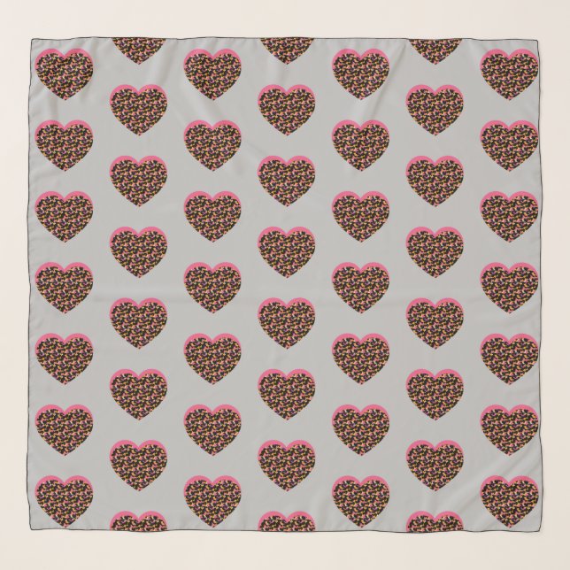 Leopard Animal Print Hearts Gray Pink    Scarf (Front)
