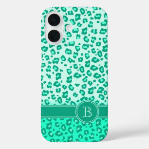 Leopard animal print mint monogram iPhone 16 case