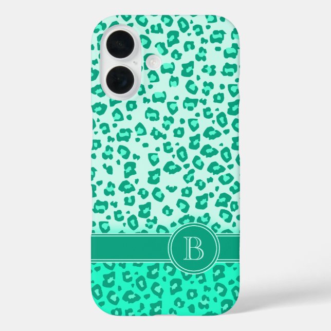 Leopard animal print mint monogram Case-Mate iPhone case (Back)