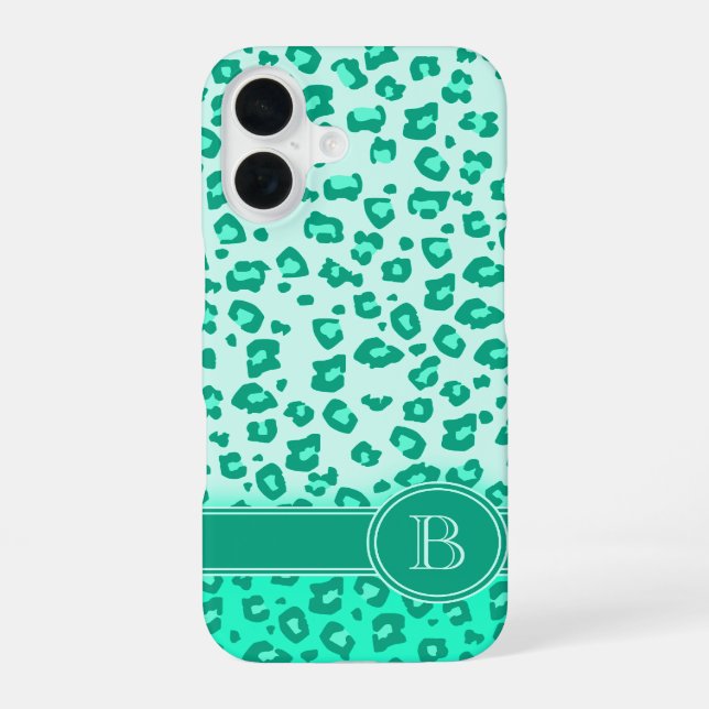 Leopard animal print mint monogram iphone case (Back)