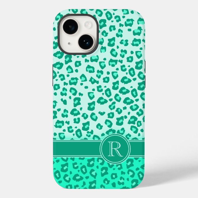 Leopard animal print mint monogram iphone case (Back)