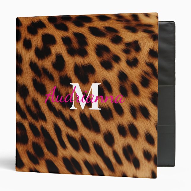 Leopard Animal Print Monogram 3 Ring Binder (Front/Inside)
