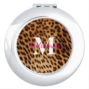 Leopard Animal Print Monogram Compact Mirror