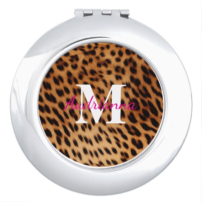 Leopard Animal Print Monogram Compact Mirror (Front)