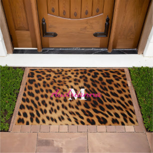 Leopard Animal Print Monogram Doormat