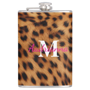 Leopard Animal Print Monogram Flask