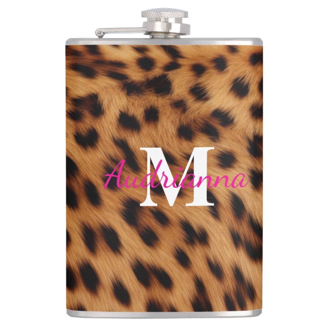 Leopard Animal Print Monogram Flask (Front)