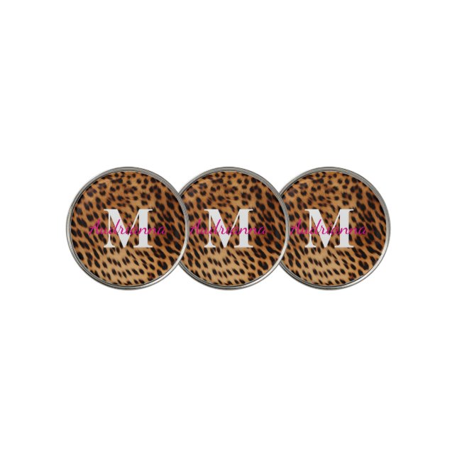 Leopard Animal Print Monogram Golf Ball Marker (3 Up)