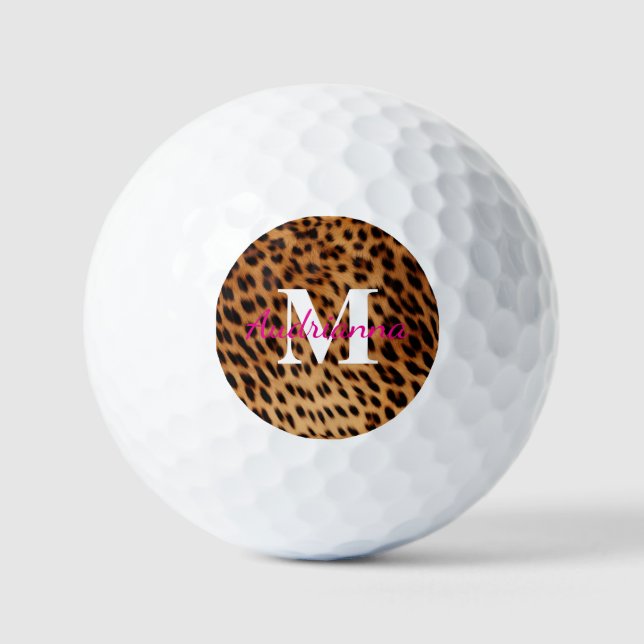 Leopard Animal Print Monogram Golf Balls (Front)