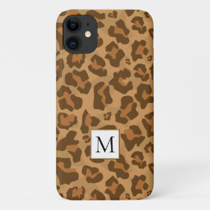 Leopard animal print, monogram in tones of brown iPhone 11 case