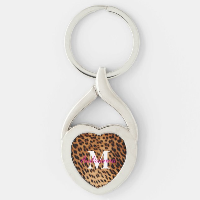 Leopard Animal Print Monogram Keychain (Front)