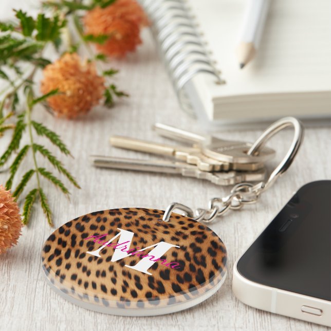 Leopard Animal Print Monogram Keychain (Front Right)