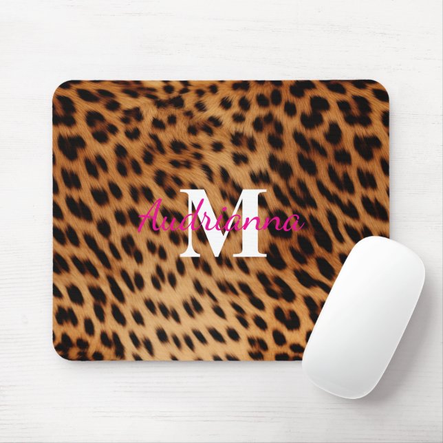Leopard Animal Print Monogram Mouse Pad (With Mouse)