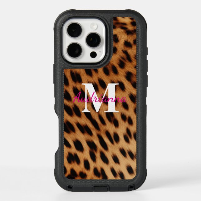 Leopard Animal Print Monogram Otterbox iPhone Case (Back)