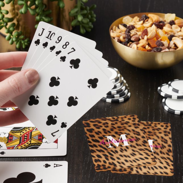 Leopard Animal Print Monogram Poker Cards (In Situ)