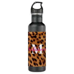 Leopard Animal Print Monogram Stainless Steel Water Bottle