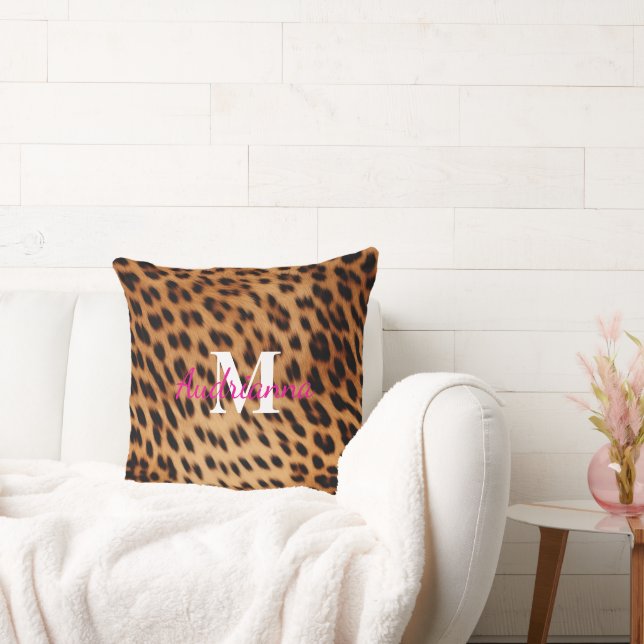 Leopard Animal Print Monogram Throw Pillow (Couch)