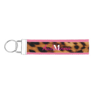 Leopard Animal Print Monogram Wrist Keychain