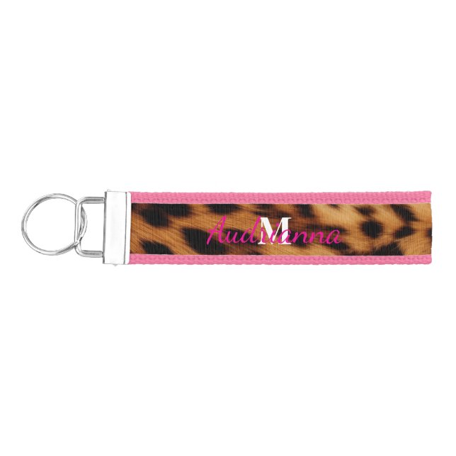 Leopard Animal Print Monogram Wrist Keychain (Keys on Left)
