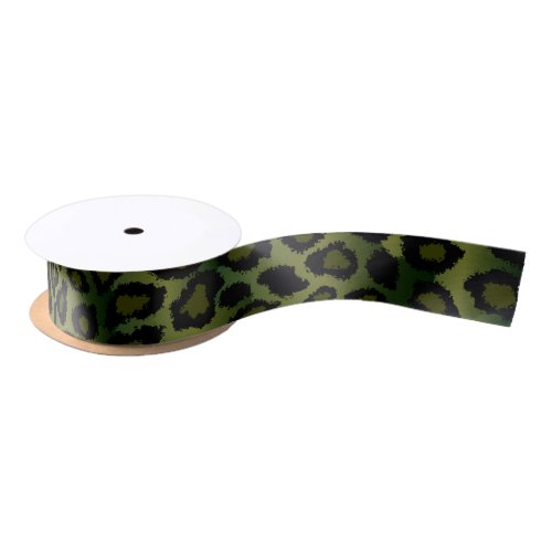 Leopard Animal Print  Olive Green Satin Ribbon