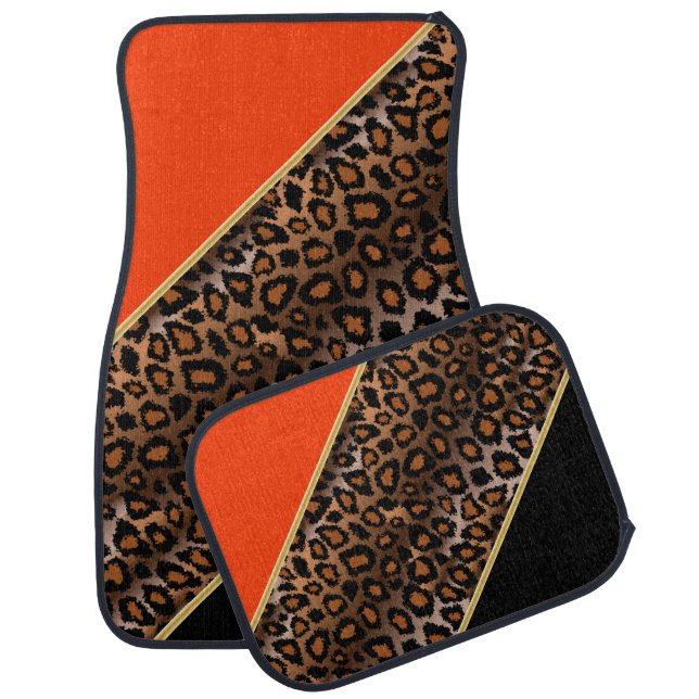 Leopard Animal Print | Orange | Personalize Car Floor Mat (Set)