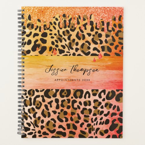 Leopard Animal Print Orange Yellow Glitter Drips  Planner