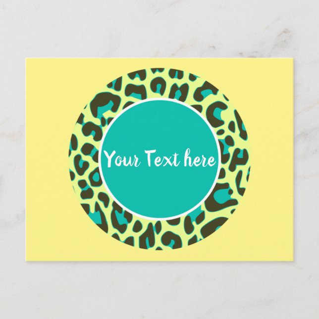 Leopard Animal Print Pattern Circle Yellow Teal Postcard (Front)