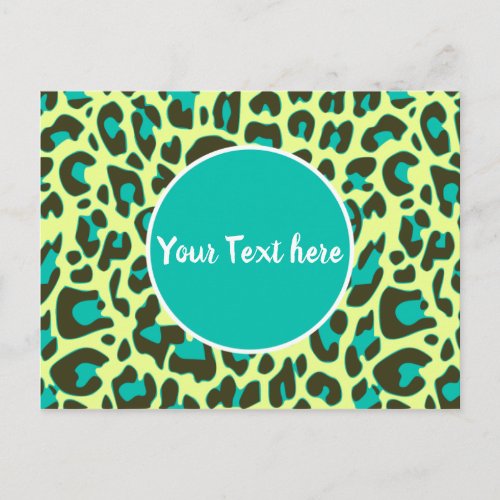 Leopard Animal Print Pattern Circle Yellow Teal Postcard