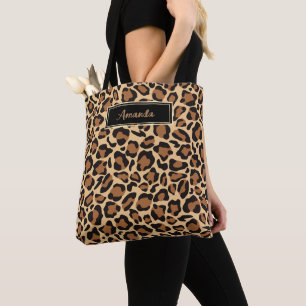 Leopard Animal Print Pattern Custom Name Tote Bag