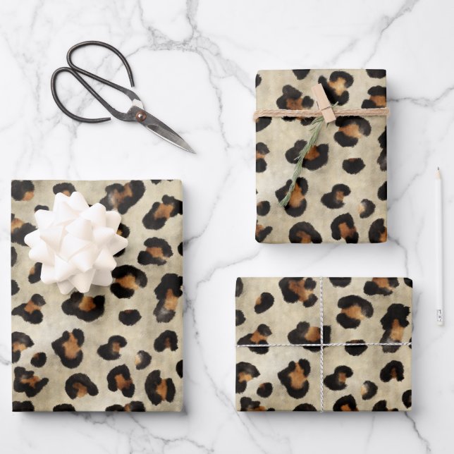 Leopard Animal Print Pattern In Beige And Brown Wrapping Paper Sheets (Front)