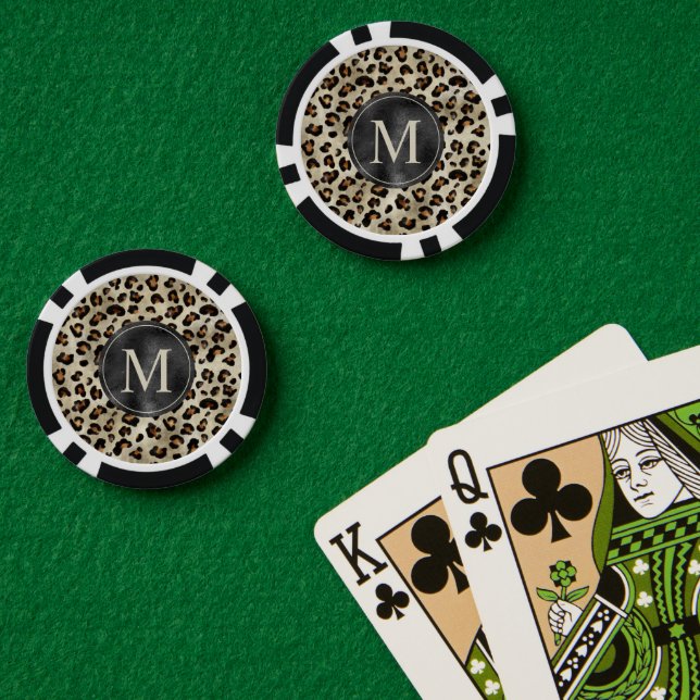 Leopard Animal Print Pattern In Beige And Monogram Poker Chips (Poker Table (Double))