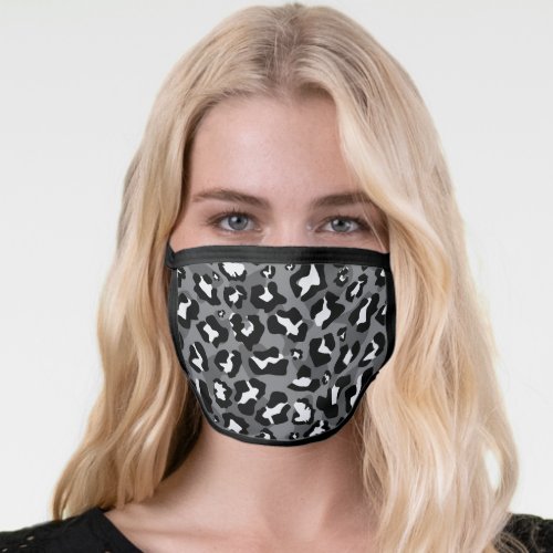 Leopard animal print pattern in black white gray face mask