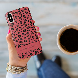 Leopard Animal Print Pattern in Pink Black Case-Ma iPhone X Case