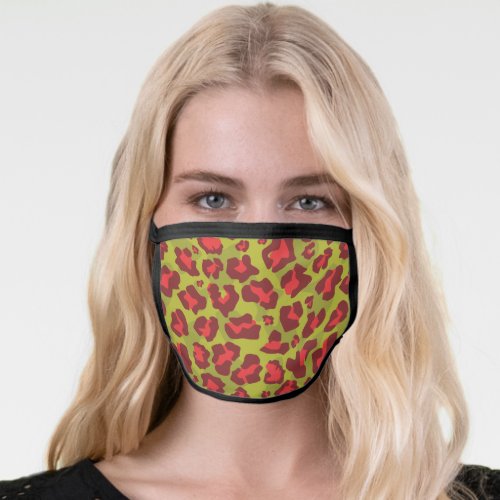 Leopard animal print pattern in two tone red green face mask